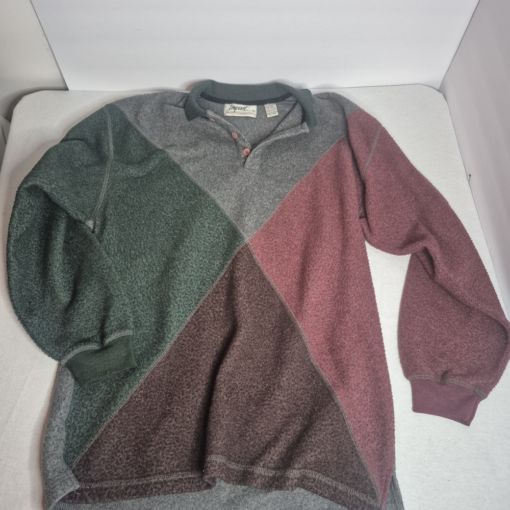 VINTAGE Impact Sweater Mens Md Polo Long Sleeve Colorblock Pullover Sweatshirt